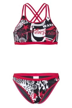 Aquafeel Damen Bikini Crossback Schwarz-rot
