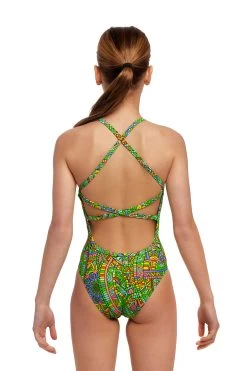 Funkita Mädchen Badeanzug Minty Mixer Strapped In -Schwimmausrüstung Funkita Mdchen Badeanzug Rain Down Strapped In 848 03