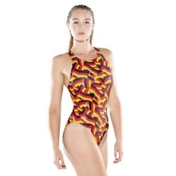 Maru Damen Badeanzug Tri Teck Back Schwarz/rot/gold Glänzend